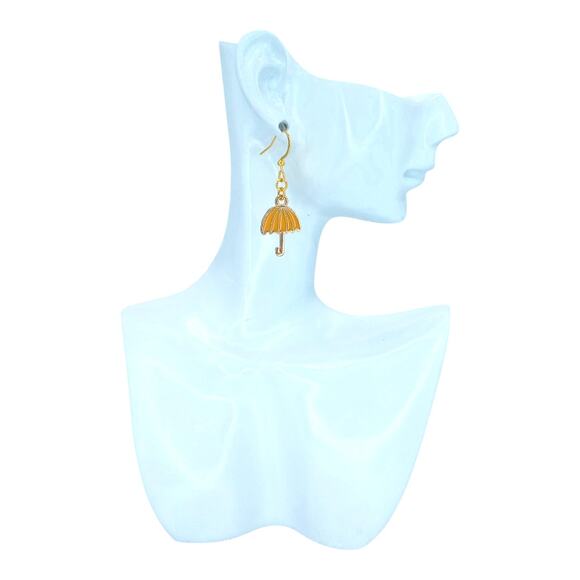 Yellow Umbrella Earrings Rainy Day Jewelry Cute Spring Accessory - Picture 4 of 4